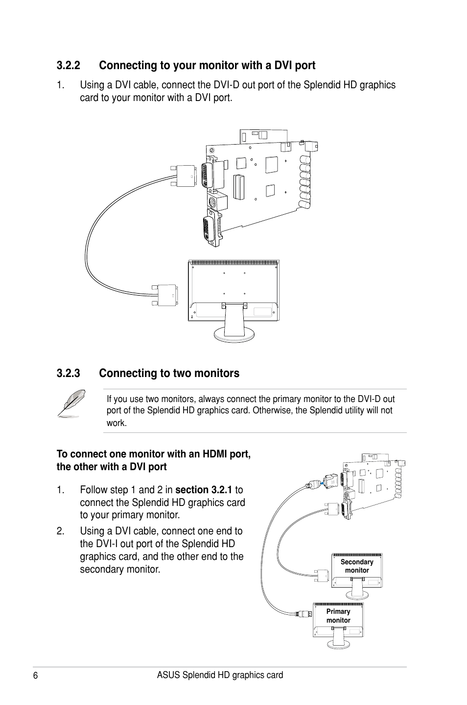 2 connecting to your monitor with a dvi port, 3 connecting to two monitors | Asus MA3850 Series User Manual | Page 12 / 62