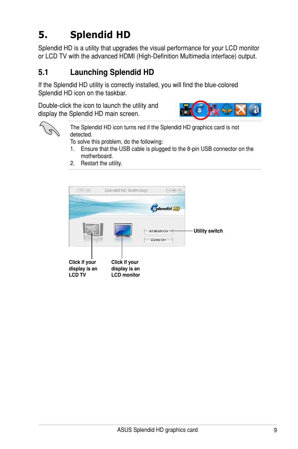 Splendid hd, 1 launching splendid hd, Splendid hd 5.1 | Launching splendid hd | Asus MA3850 Series User Manual | Page 15 / 62