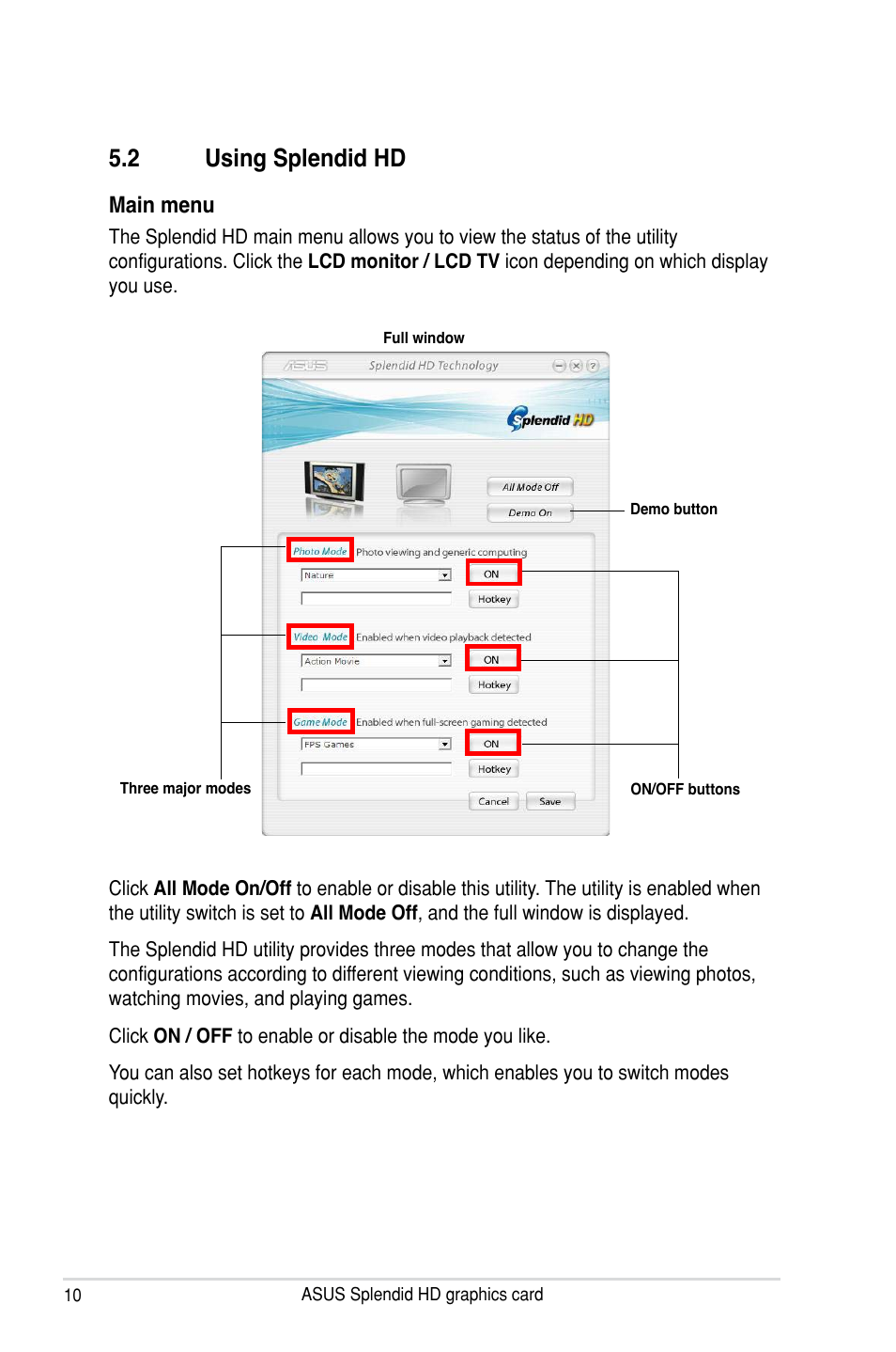 2 using splendid hd, Using splendid hd, Main menu | Asus MA3850 Series User Manual | Page 16 / 62