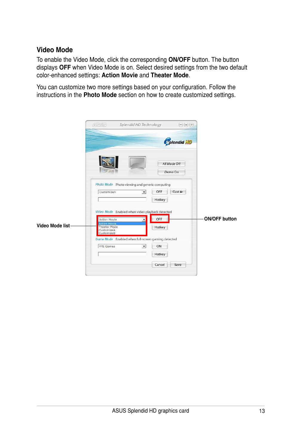 Video mode | Asus MA3850 Series User Manual | Page 19 / 62