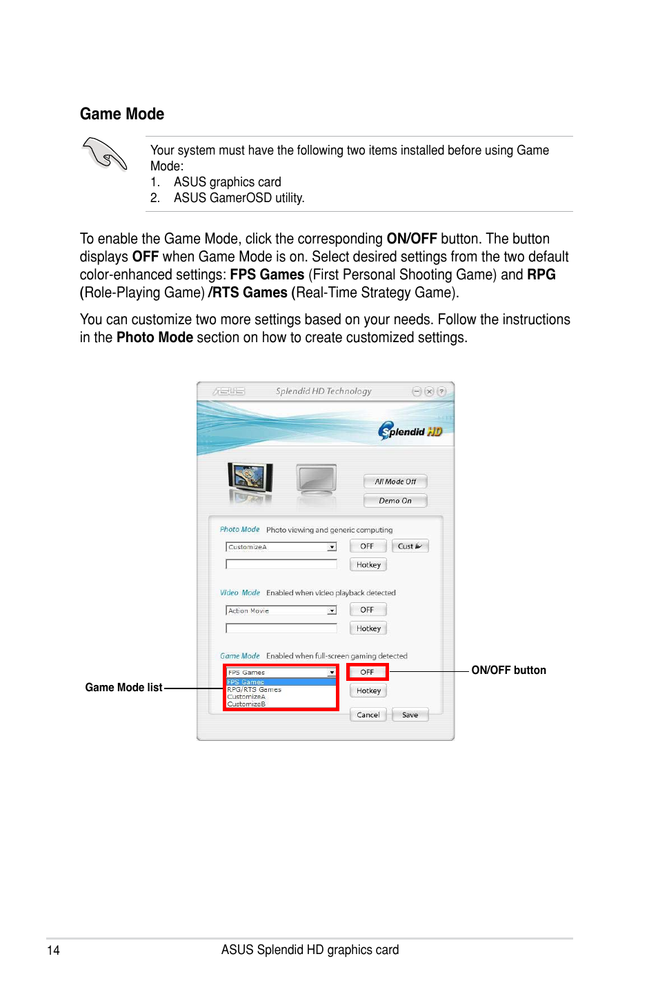 Game mode | Asus MA3850 Series User Manual | Page 20 / 62