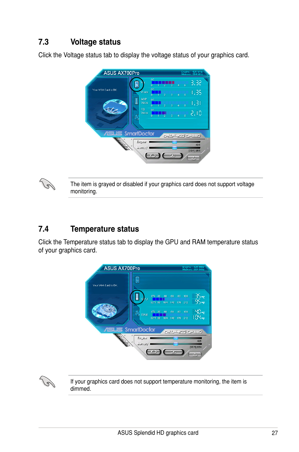 3 voltage status, 4 temperature status, Voltage status | Temperature status | Asus MA3850 Series User Manual | Page 33 / 62