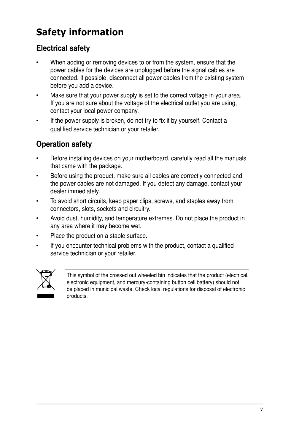 Safety information, Electrical safety, Operation safety | Asus MA3850 Series User Manual | Page 5 / 62