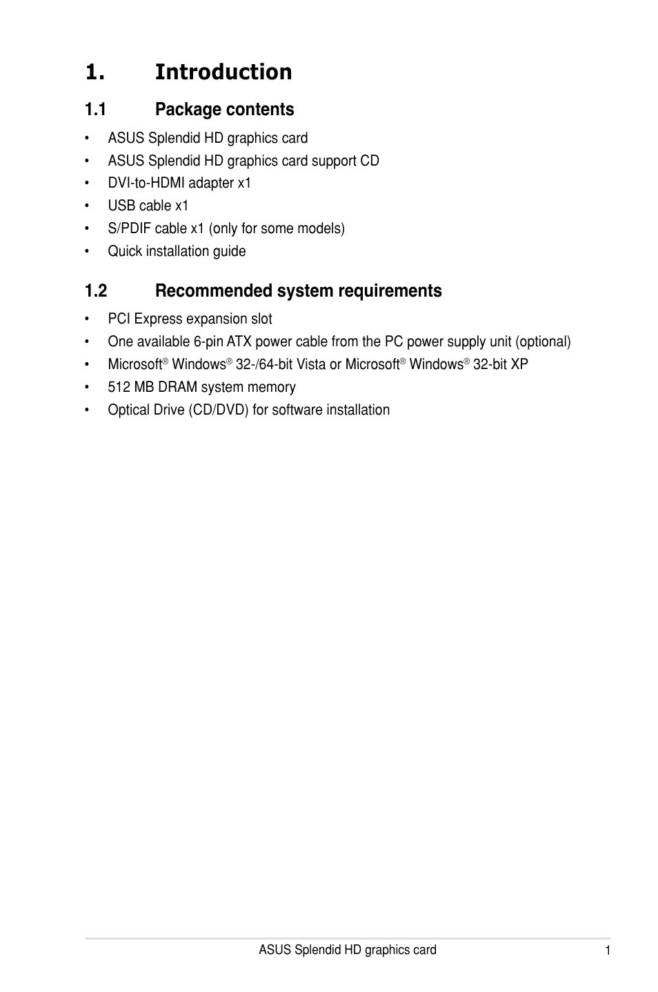 Introduction, 1 package contents, 2 recommended system requirements | Introduction 1.1, Package contents, Recommended system requirements | Asus MA3850 Series User Manual | Page 7 / 62