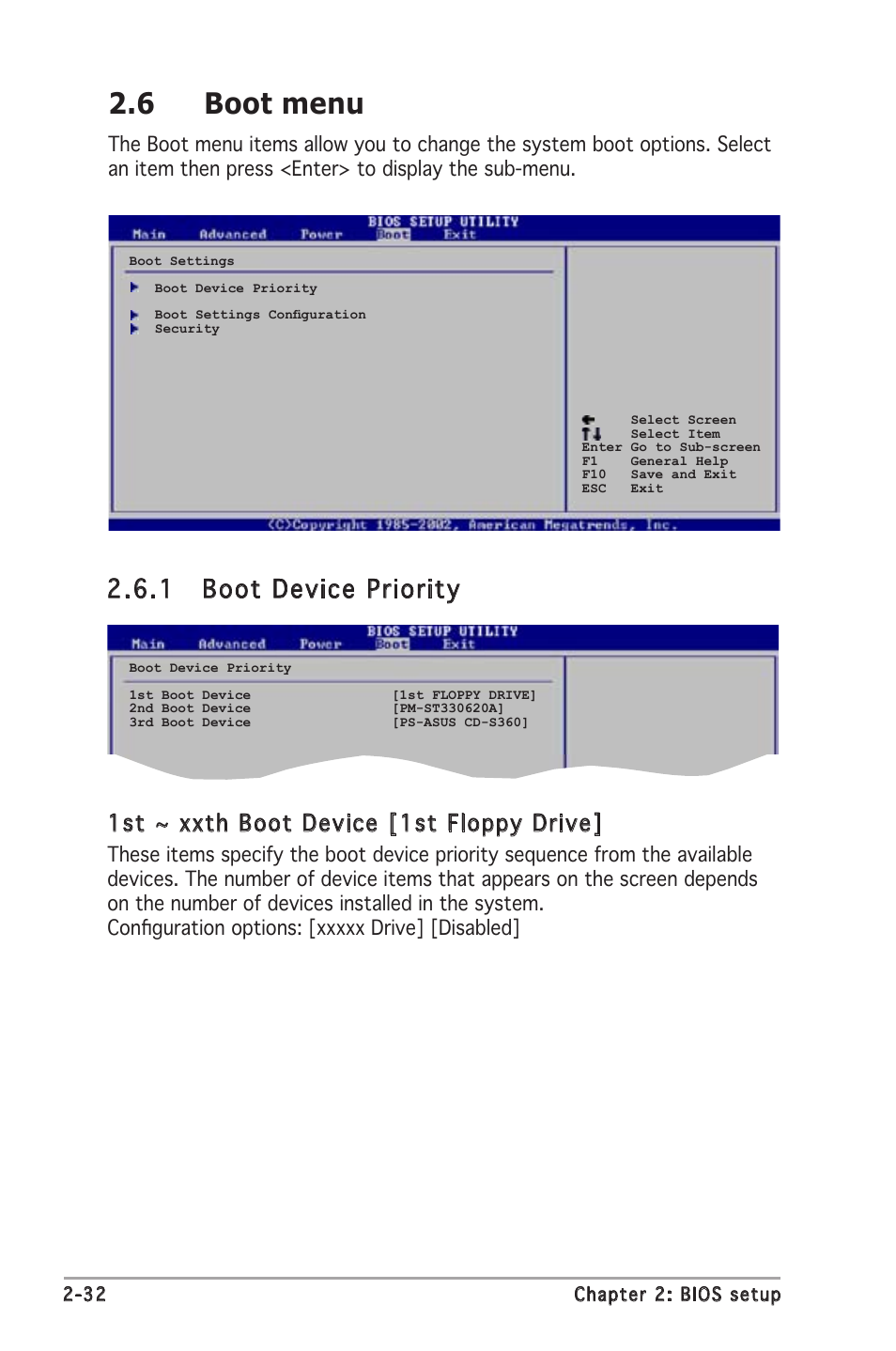 6 boot menu, 1 boot device priority, 1st ~ xxth boot device [1st floppy drive | Asus A8V-VM Ultra User Manual | Page 74 / 86