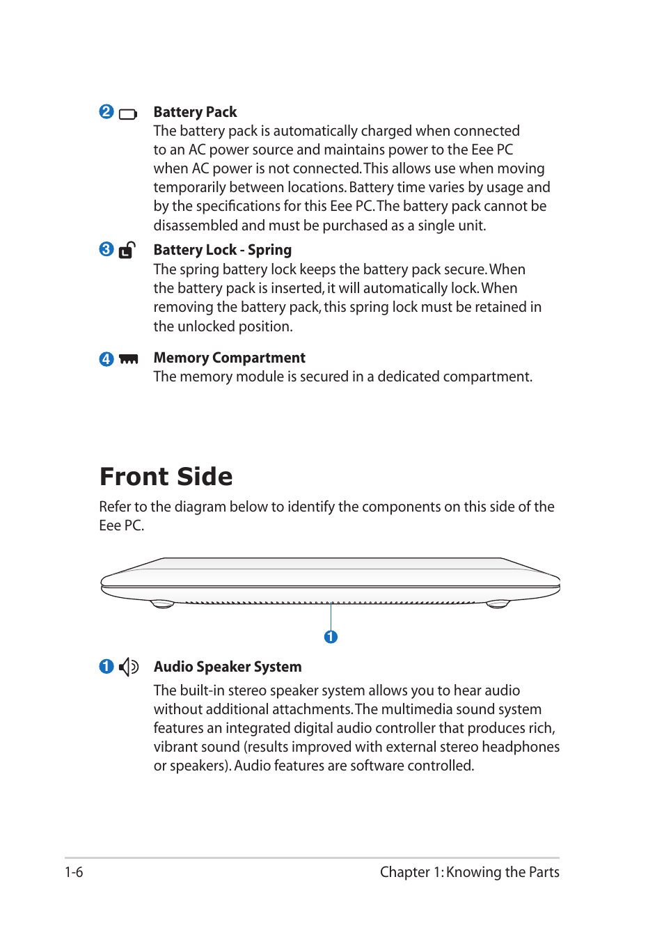 Front side, Front side -6 | Asus Eee PC 1201HAB User Manual | Page 14 / 60