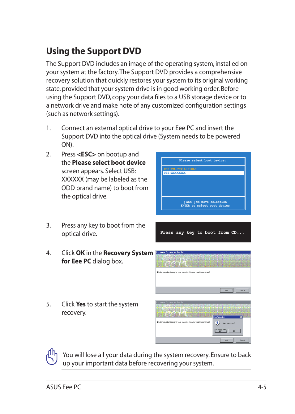 Using the support dvd, Using the support dvd -5 | Asus Eee PC 1201HAB User Manual | Page 45 / 60