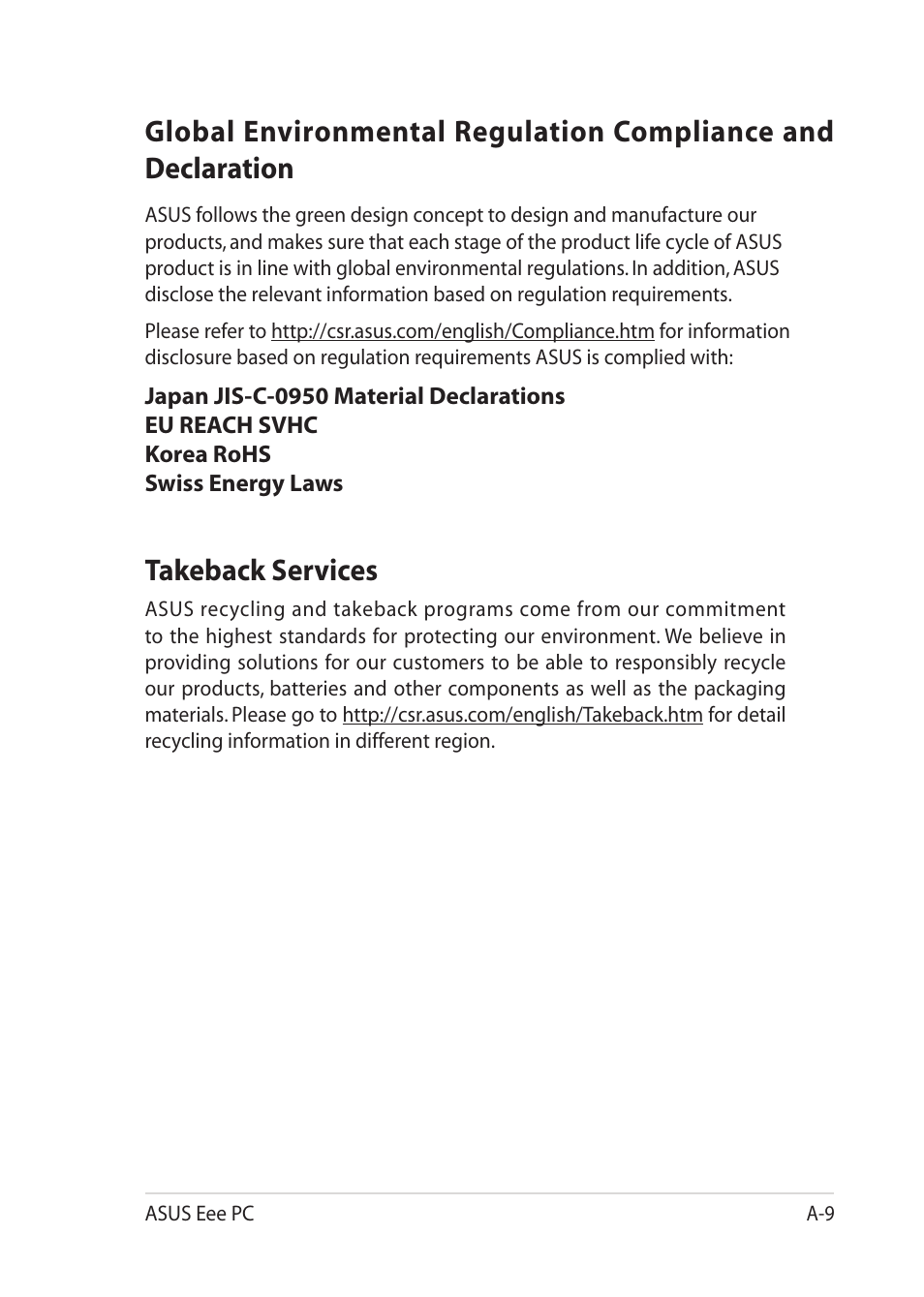 Takeback services | Asus Eee PC 1201HAB User Manual | Page 55 / 60