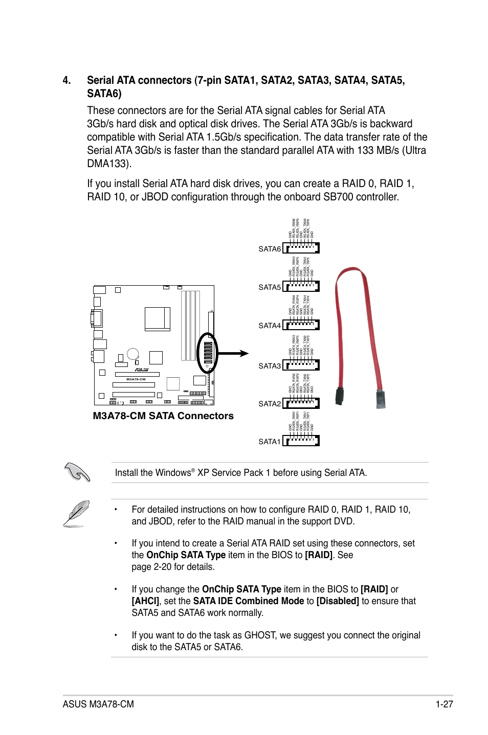 Install the windows, M3a78-cm sata connectors, Sata5 | Sata6, Sata2, Sata3, Sata4, Sata1 | Asus M3A78-CM User Manual | Page 39 / 96