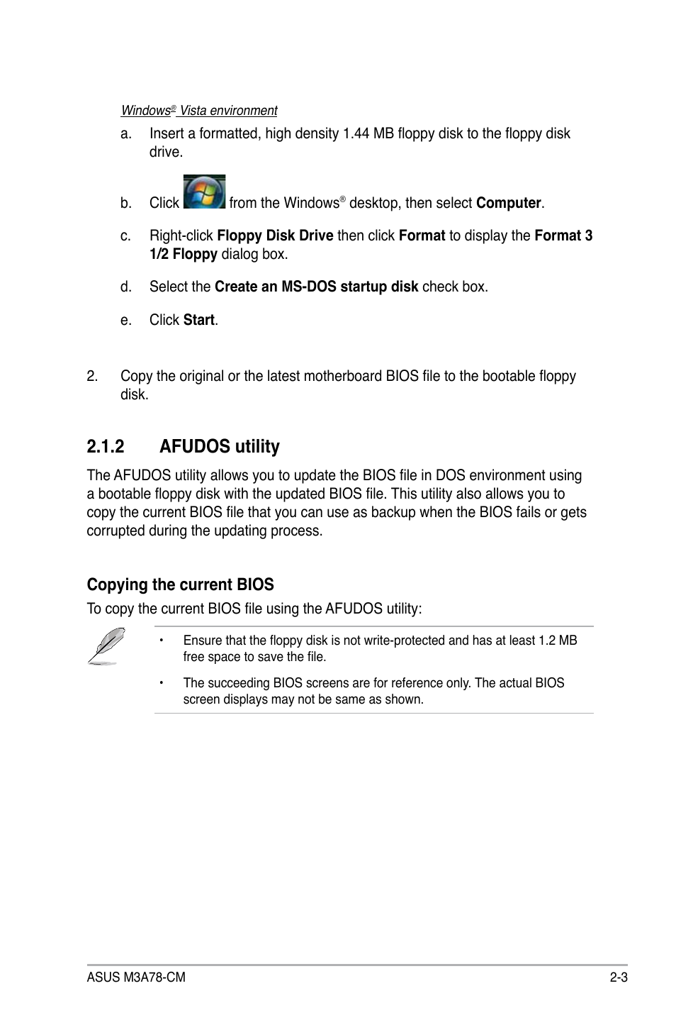 2 afudos utility, Afudos utility -3, Copying the current bios | Asus M3A78-CM User Manual | Page 49 / 96