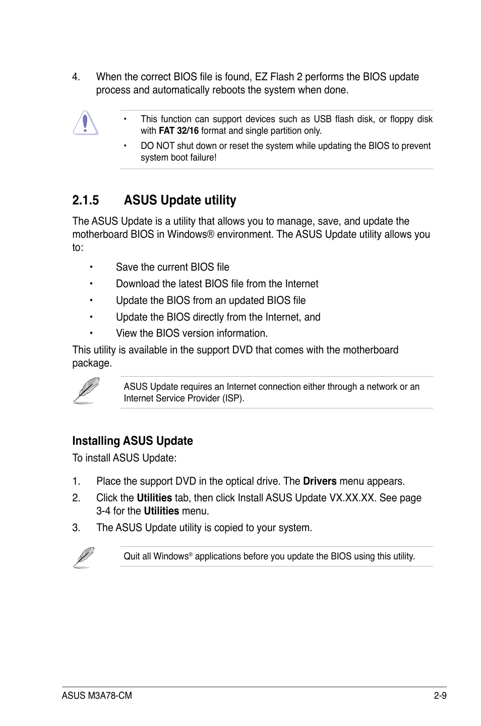 5 asus update utility, Asus update utility -9, Installing asus update | Asus M3A78-CM User Manual | Page 55 / 96