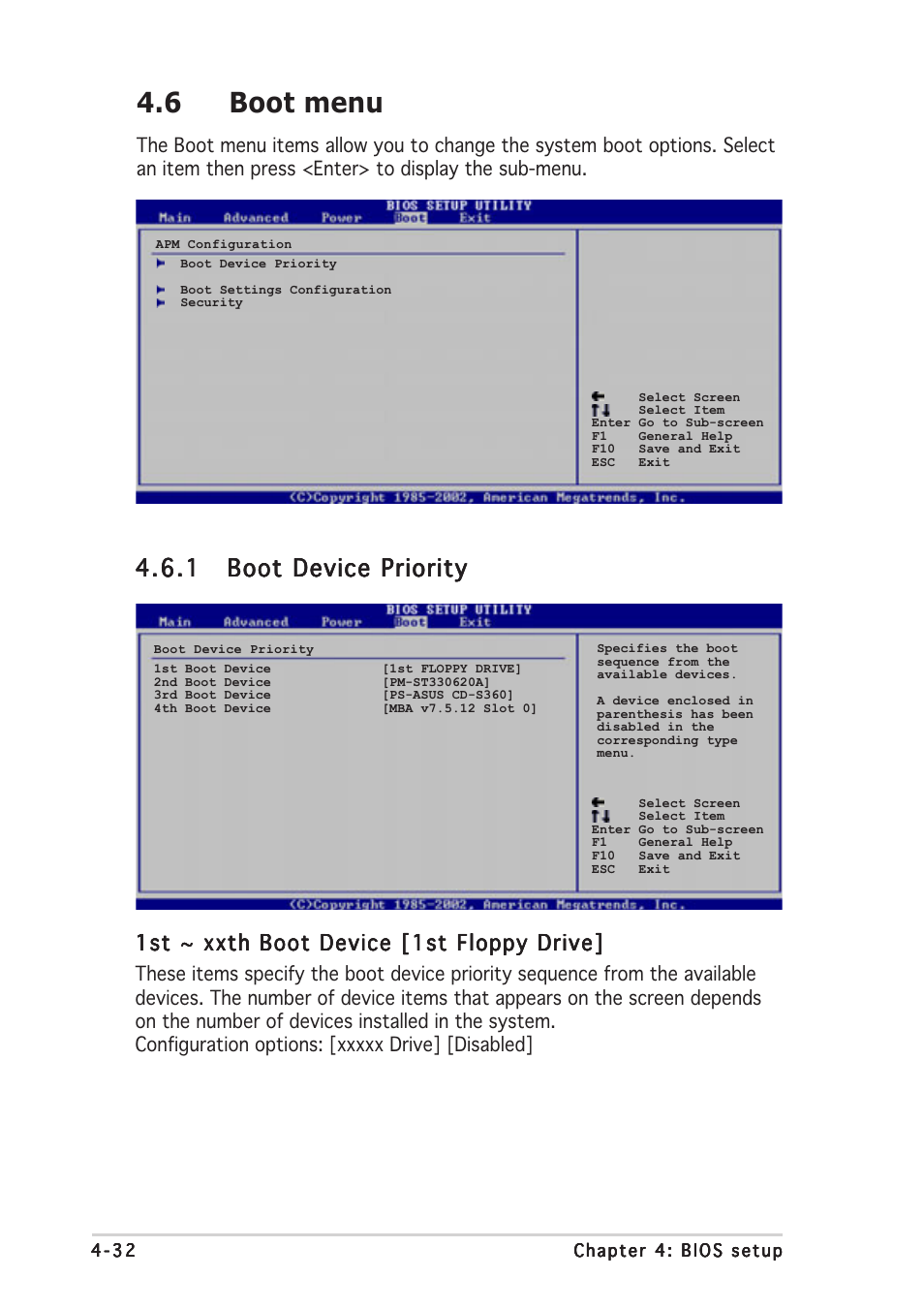 6 boot menu, 1st ~ xxth boot device [1st floppy drive | Asus NCT-D User Manual | Page 102 / 112