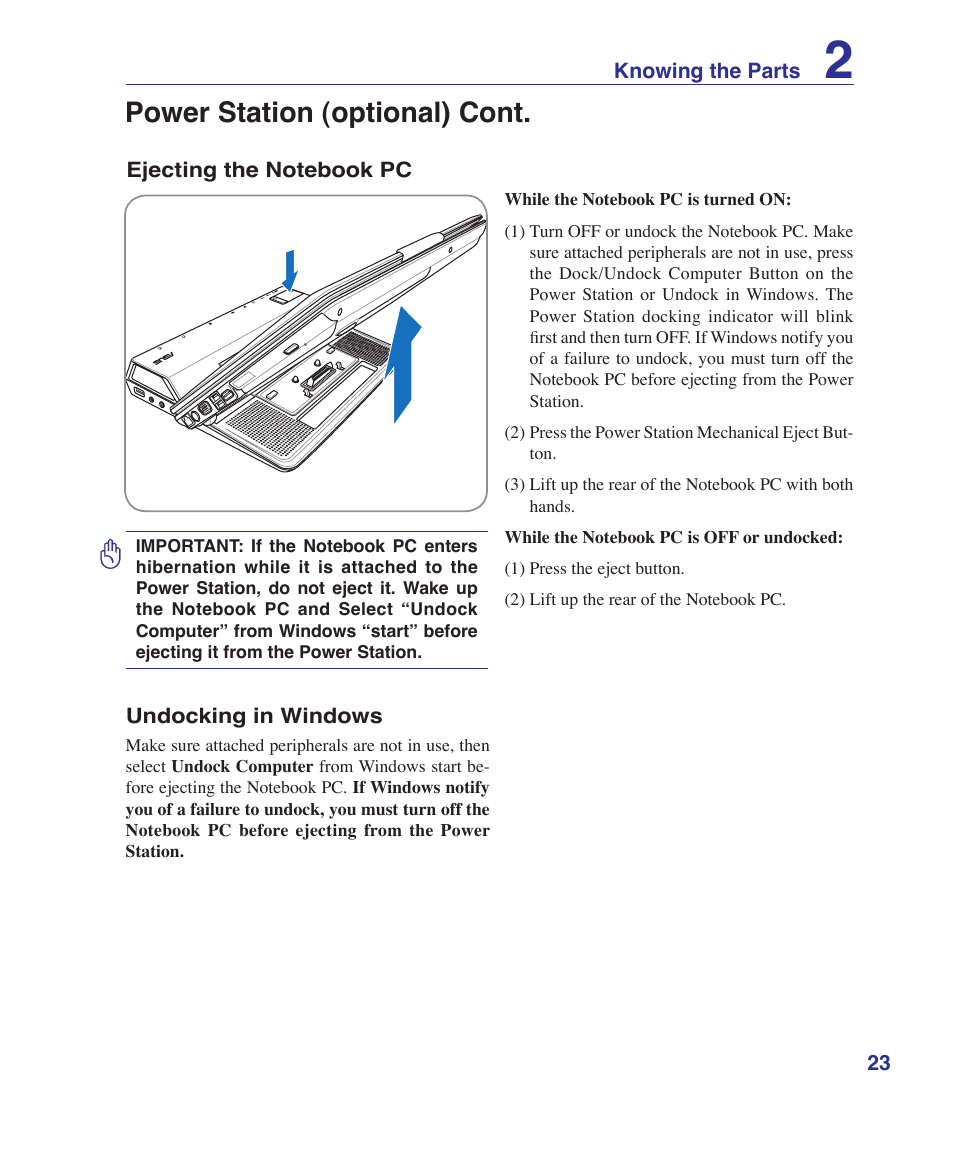 Power station (optional) cont | Asus VX2 User Manual | Page 23 / 95