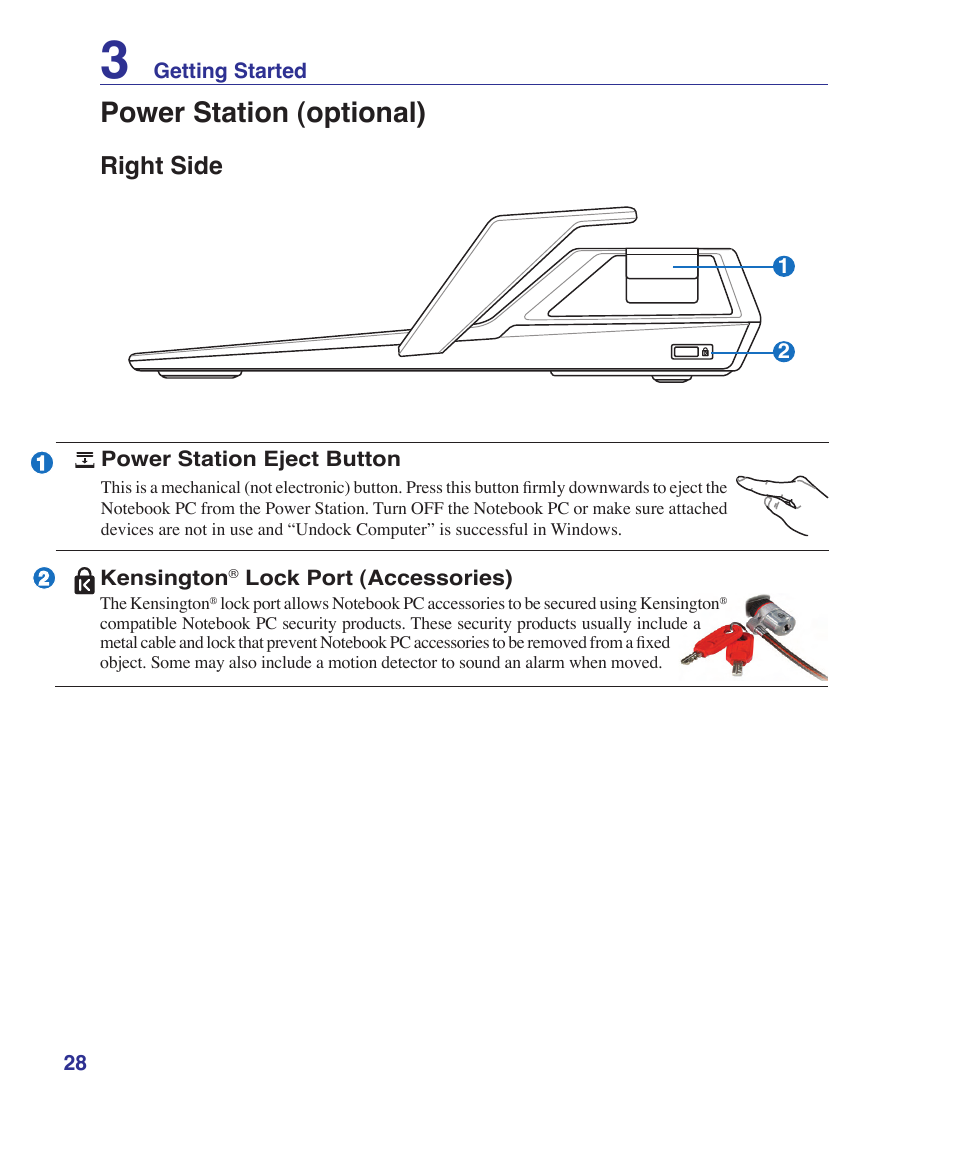 Power station (optional), Right side | Asus VX2 User Manual | Page 28 / 95