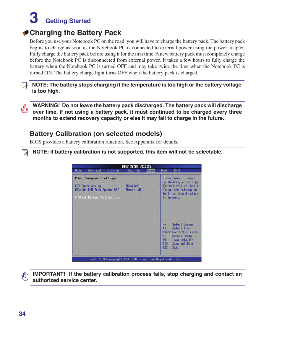 Charging the battery pack | Asus VX2 User Manual | Page 34 / 95