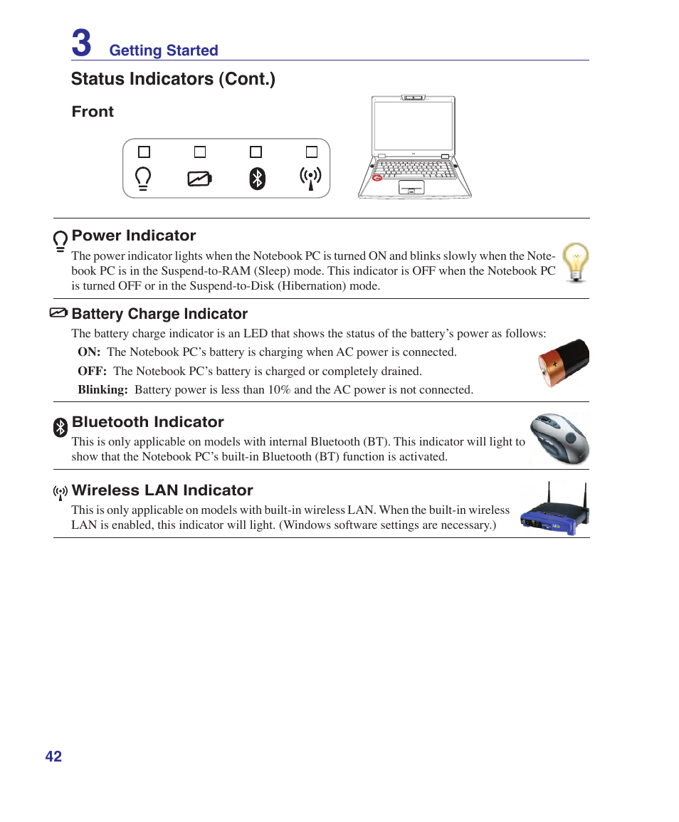 Status indicators (cont.) | Asus VX2 User Manual | Page 42 / 95