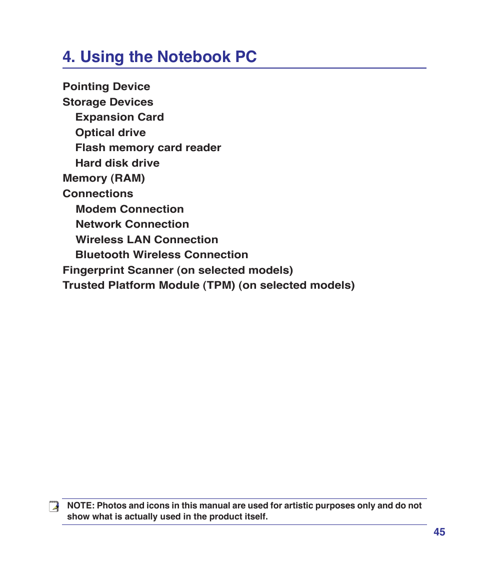 Using the notebook pc | Asus VX2 User Manual | Page 45 / 95