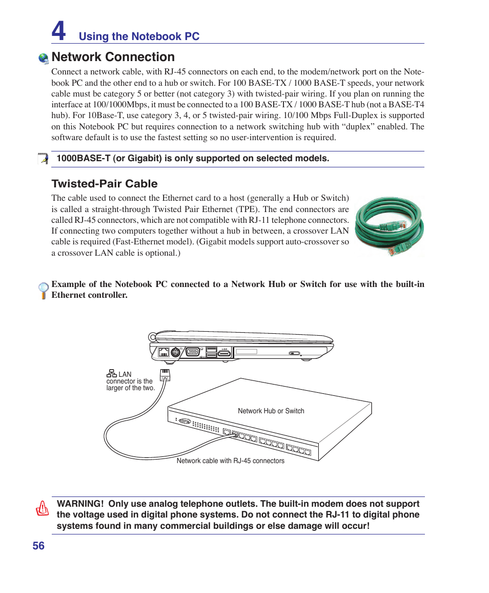 Network connection | Asus VX2 User Manual | Page 56 / 95