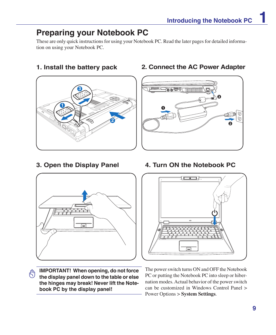 Preparing your notebook pc | Asus VX2 User Manual | Page 9 / 95