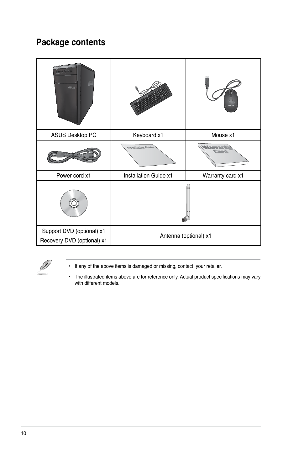 Package contents | Asus M11AD User Manual | Page 10 / 87