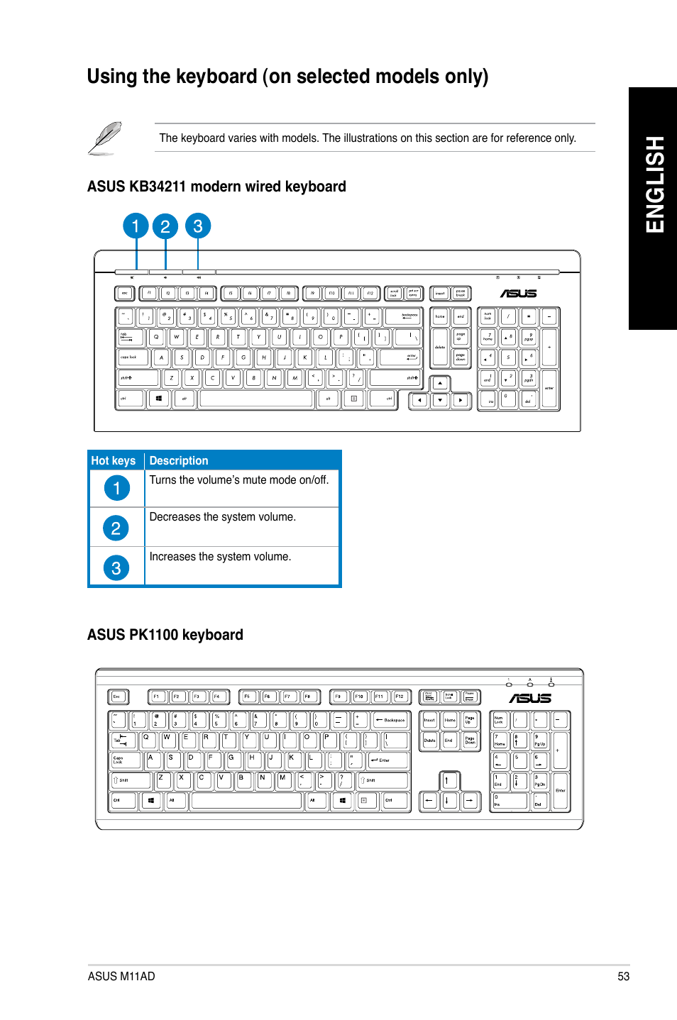 Using the keyboard (on selected models only), En gl is h en gl is h | Asus M11AD User Manual | Page 53 / 87