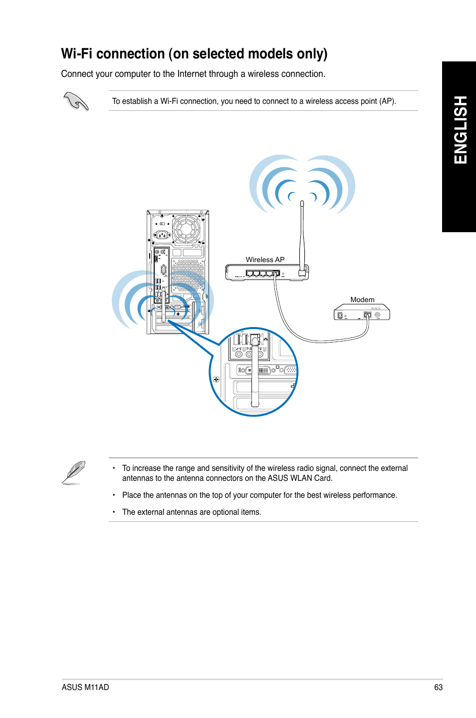 Wi-fi connection (on selected models only), En gl is h en gl is h | Asus M11AD User Manual | Page 63 / 87