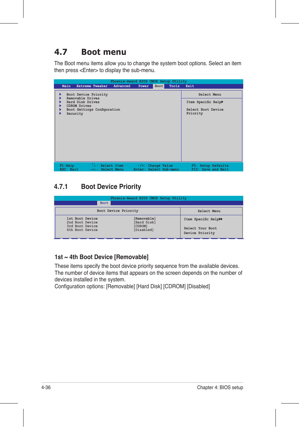 7 boot menu, 1 boot device priority, Fan boost function [disabled | 1st ~ 4th boot device [removable | Asus P5N32-E SLI Plus User Manual | Page 104 / 158