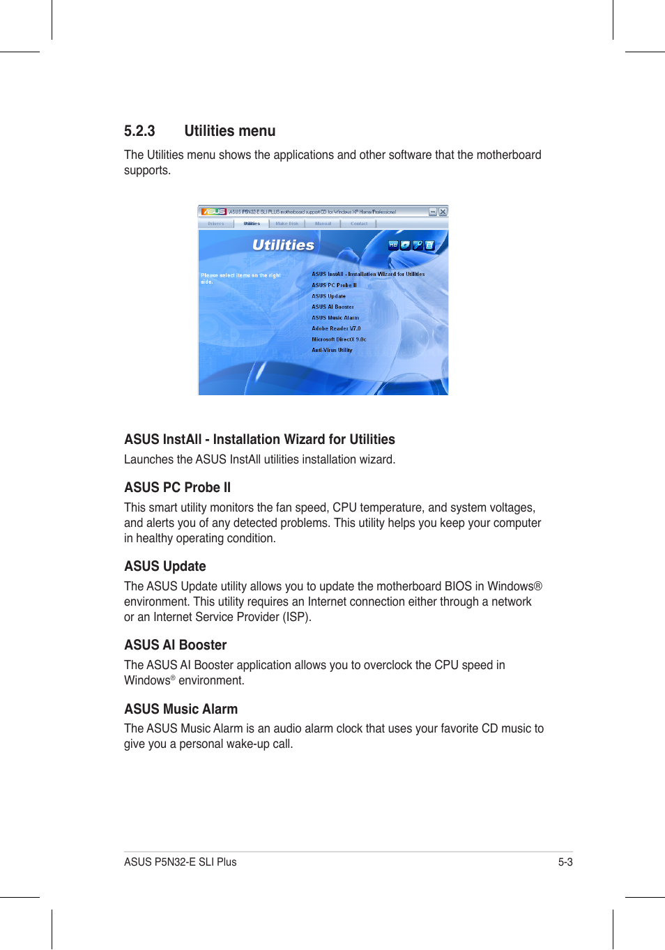 3 utilities menu | Asus P5N32-E SLI Plus User Manual | Page 119 / 158