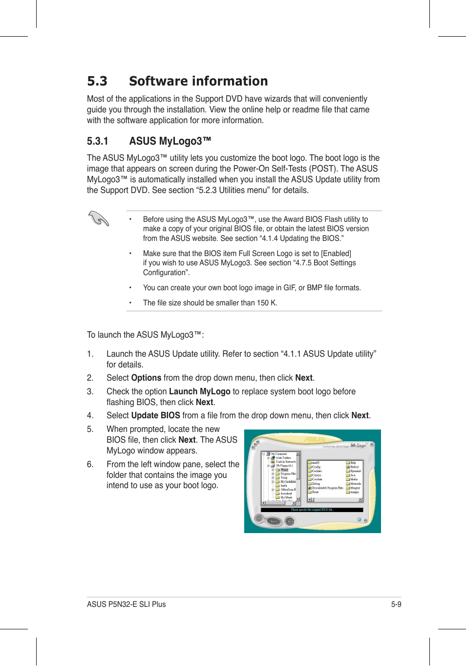 3 software information, 1 asus mylogo3 | Asus P5N32-E SLI Plus User Manual | Page 125 / 158