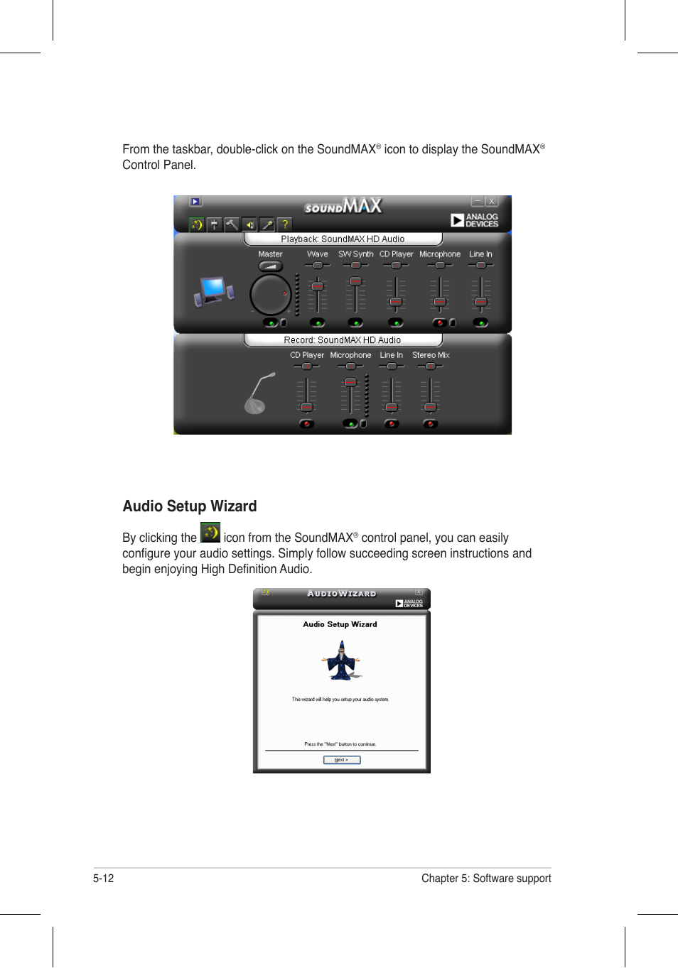 Audio setup wizard | Asus P5N32-E SLI Plus User Manual | Page 128 / 158