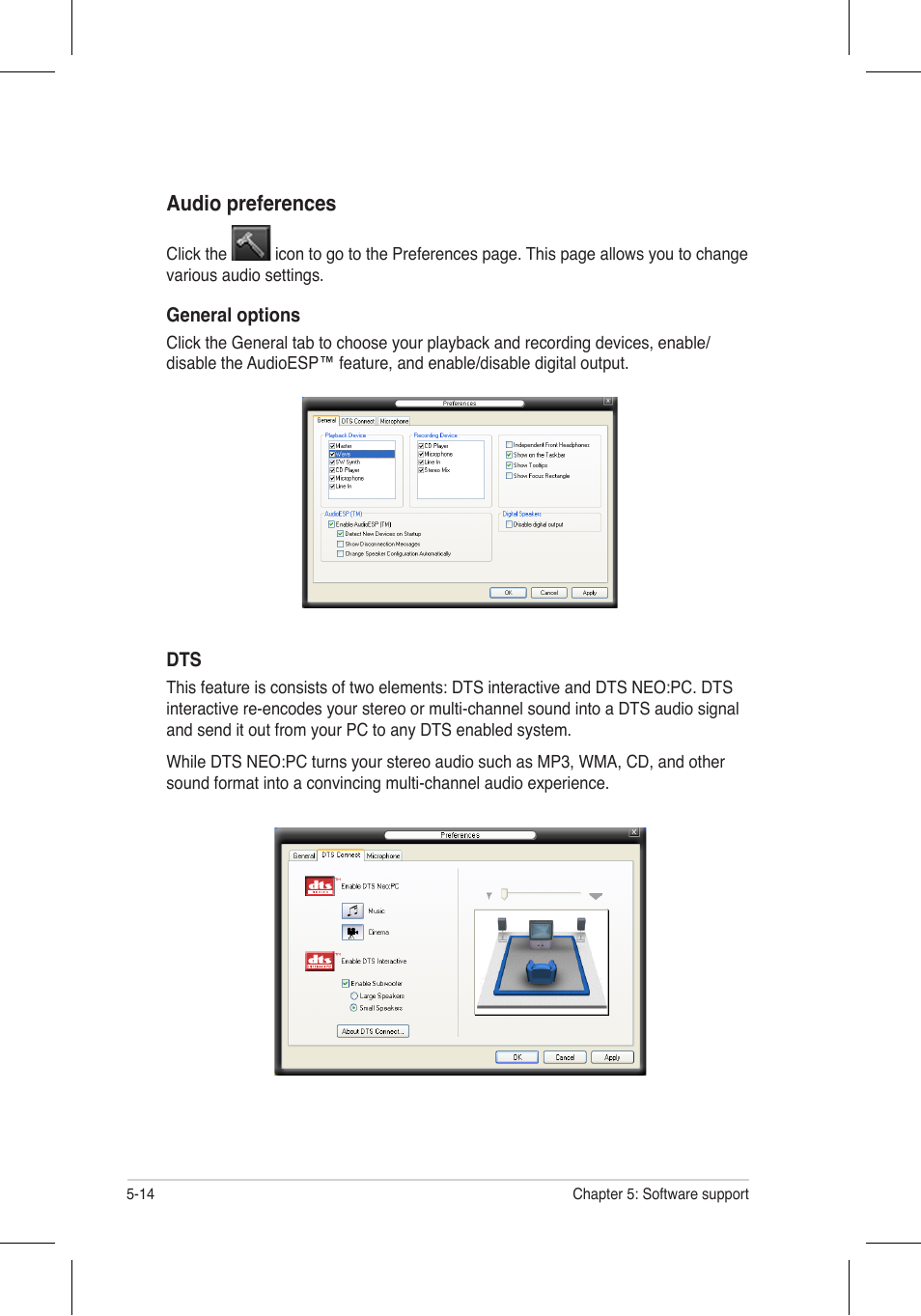 Audio preferences | Asus P5N32-E SLI Plus User Manual | Page 130 / 158