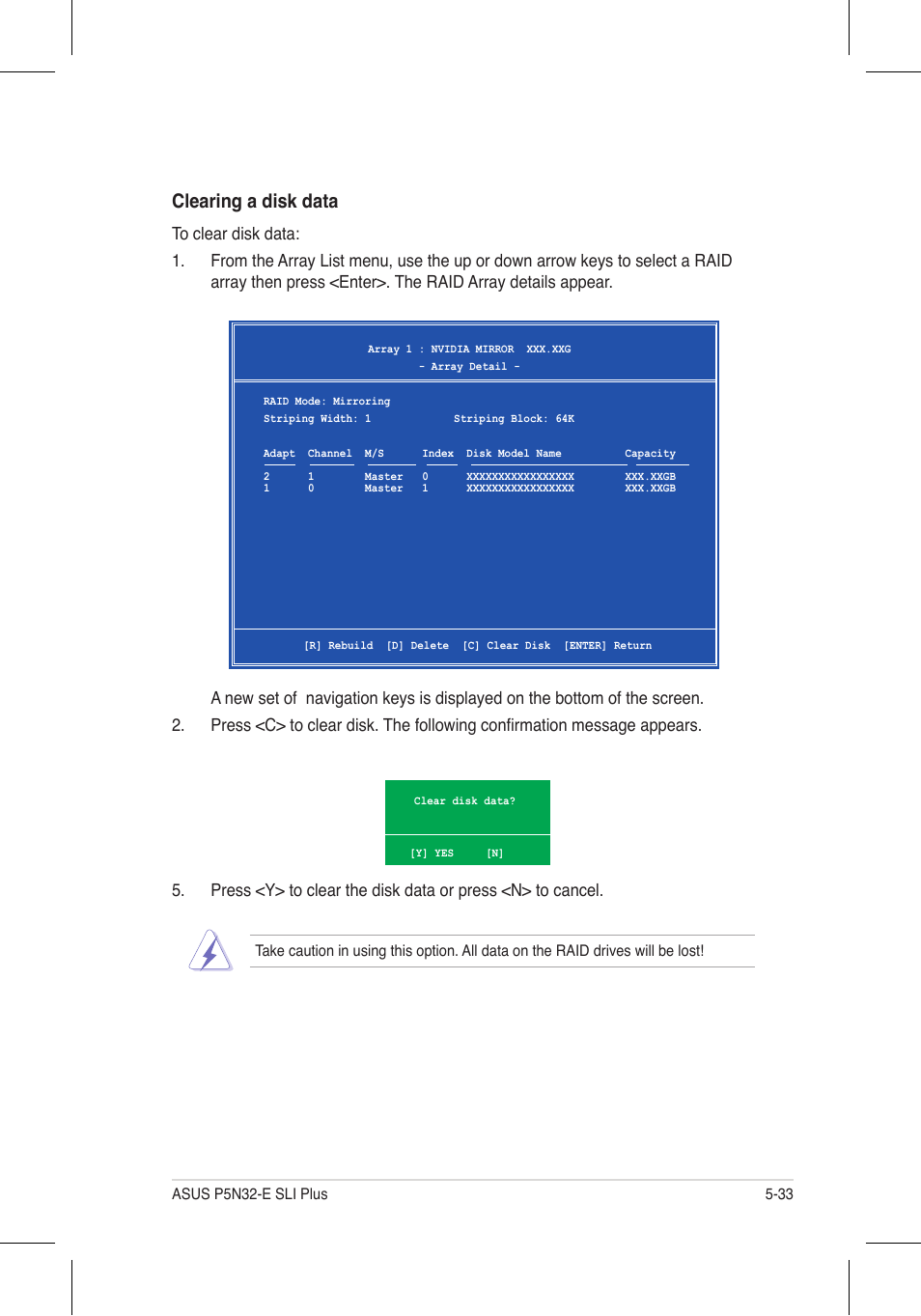 Clearing a disk data | Asus P5N32-E SLI Plus User Manual | Page 149 / 158