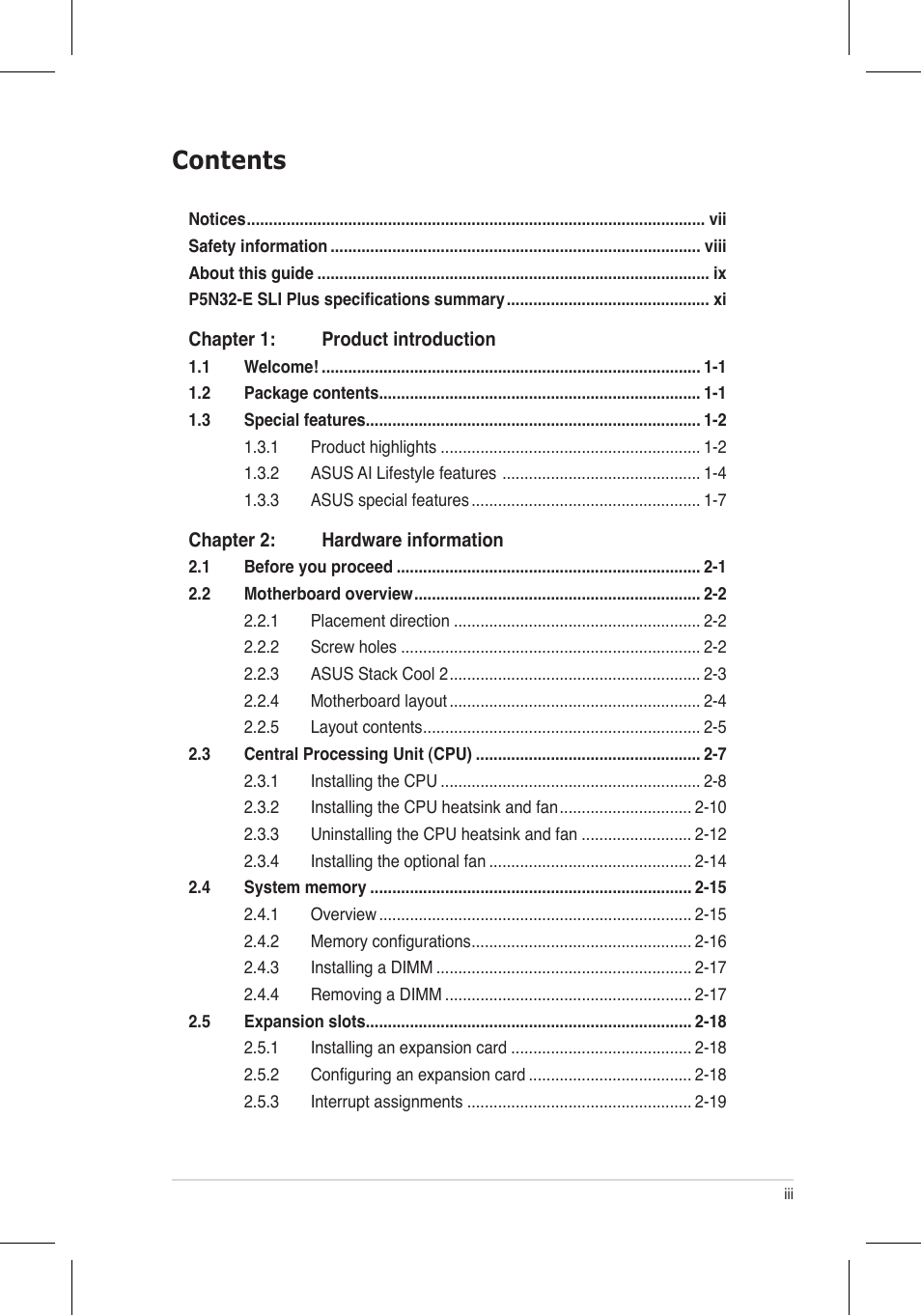 Asus P5N32-E SLI Plus User Manual | Page 3 / 158