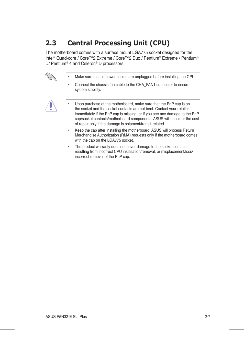 3 central processing unit (cpu) | Asus P5N32-E SLI Plus User Manual | Page 33 / 158