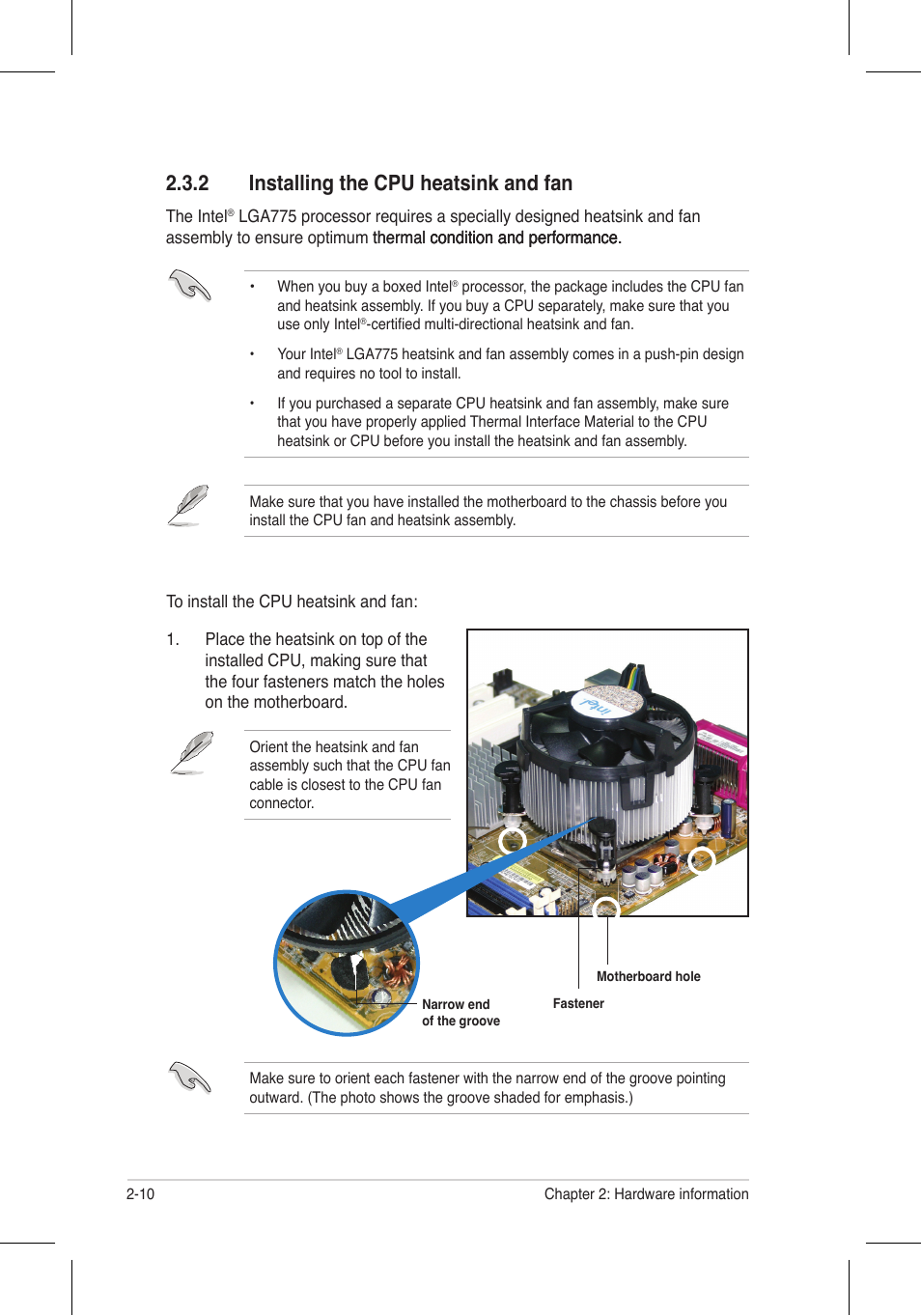 2 installing the cpu heatsink and fan | Asus P5N32-E SLI Plus User Manual | Page 36 / 158