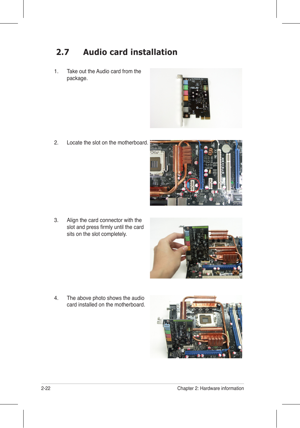 7 audio card installation | Asus P5N32-E SLI Plus User Manual | Page 48 / 158