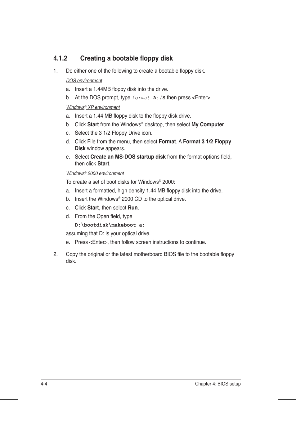 2 creating a bootable floppy disk | Asus P5N32-E SLI Plus User Manual | Page 72 / 158