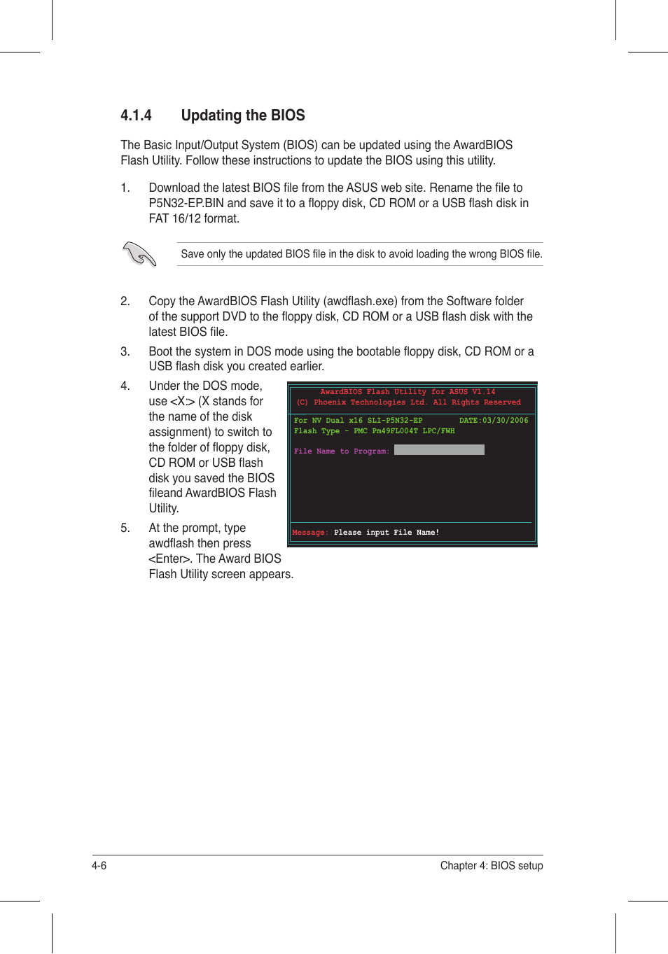 4 updating the bios | Asus P5N32-E SLI Plus User Manual | Page 74 / 158