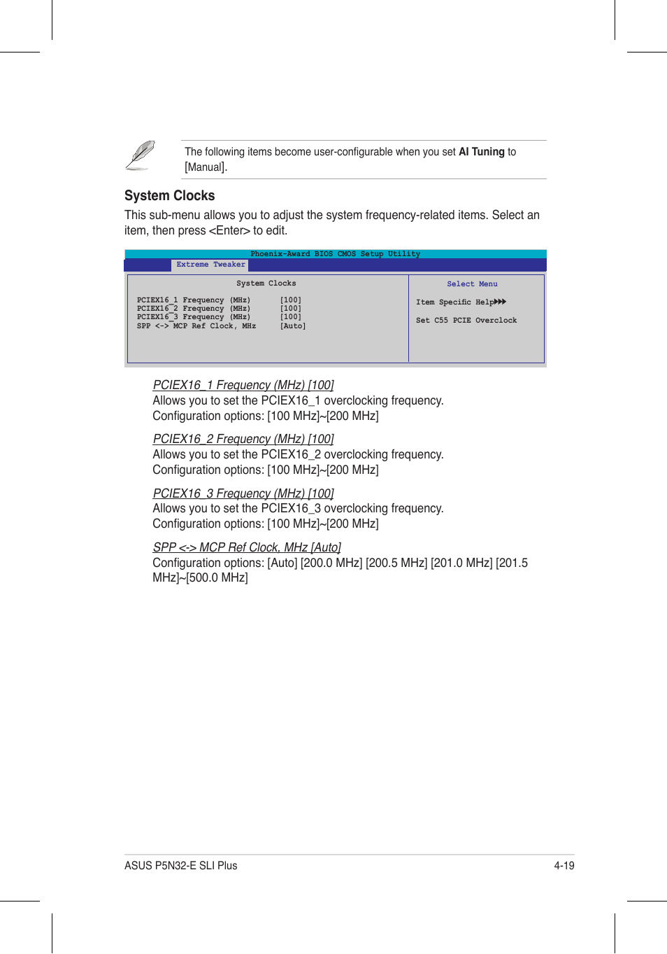 System clocks | Asus P5N32-E SLI Plus User Manual | Page 87 / 158