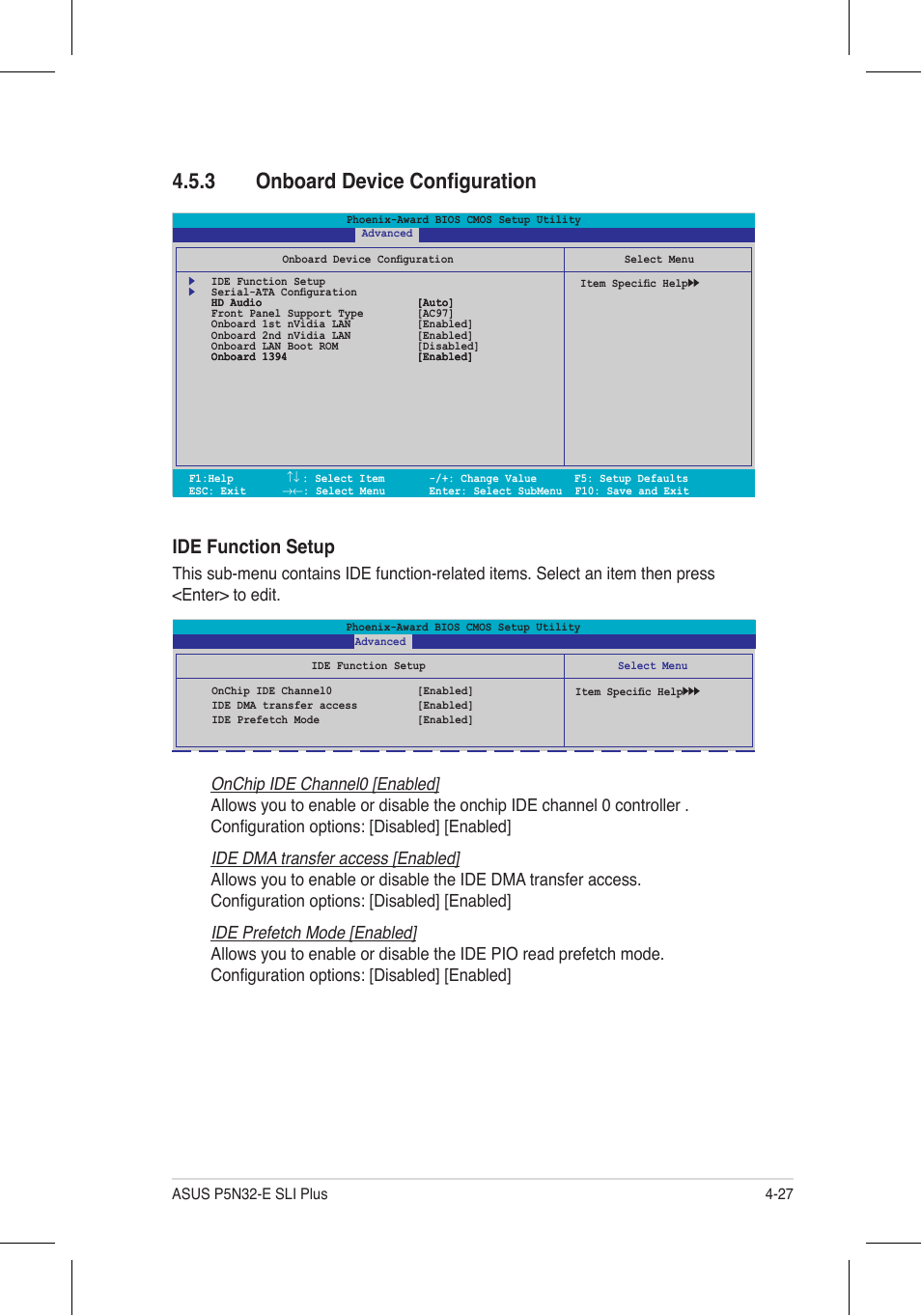 3 onboard device configuration, Ide function setup | Asus P5N32-E SLI Plus User Manual | Page 95 / 158