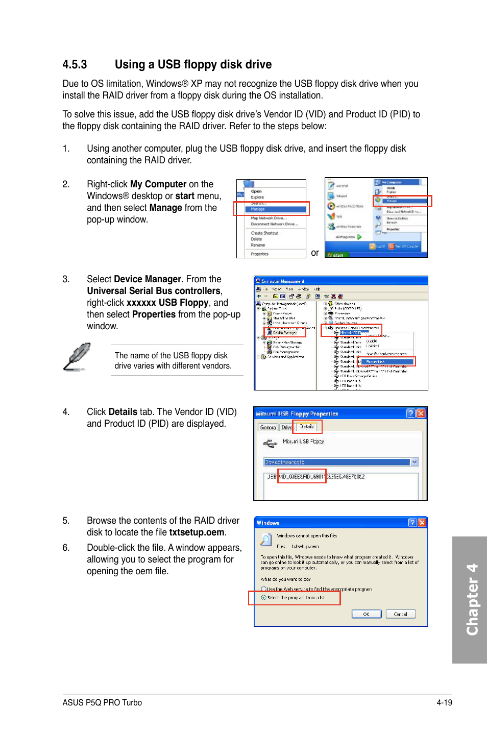 Chapter 4, 3 using a usb floppy disk drive | Asus P5Q PRO TURBO User Manual | Page 117 / 124