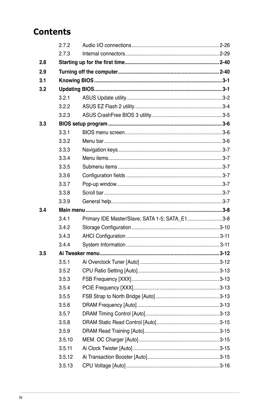 Asus P5Q PRO TURBO User Manual | Page 4 / 124
