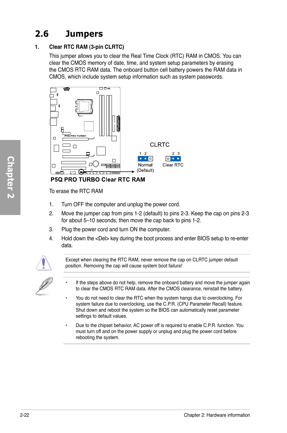 Chapter 2 2.6 jumpers | Asus P5Q PRO TURBO User Manual | Page 42 / 124