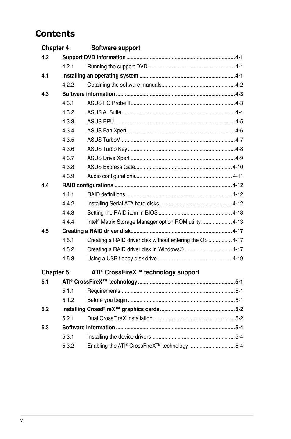 Asus P5Q PRO TURBO User Manual | Page 6 / 124