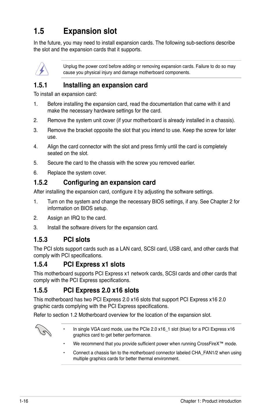 5 expansion slot, 1 installing an expansion card, 2 configuring an expansion card | 3 pci slots, 4 pci express x1 slots | Asus P7P55D LE User Manual | Page 28 / 68