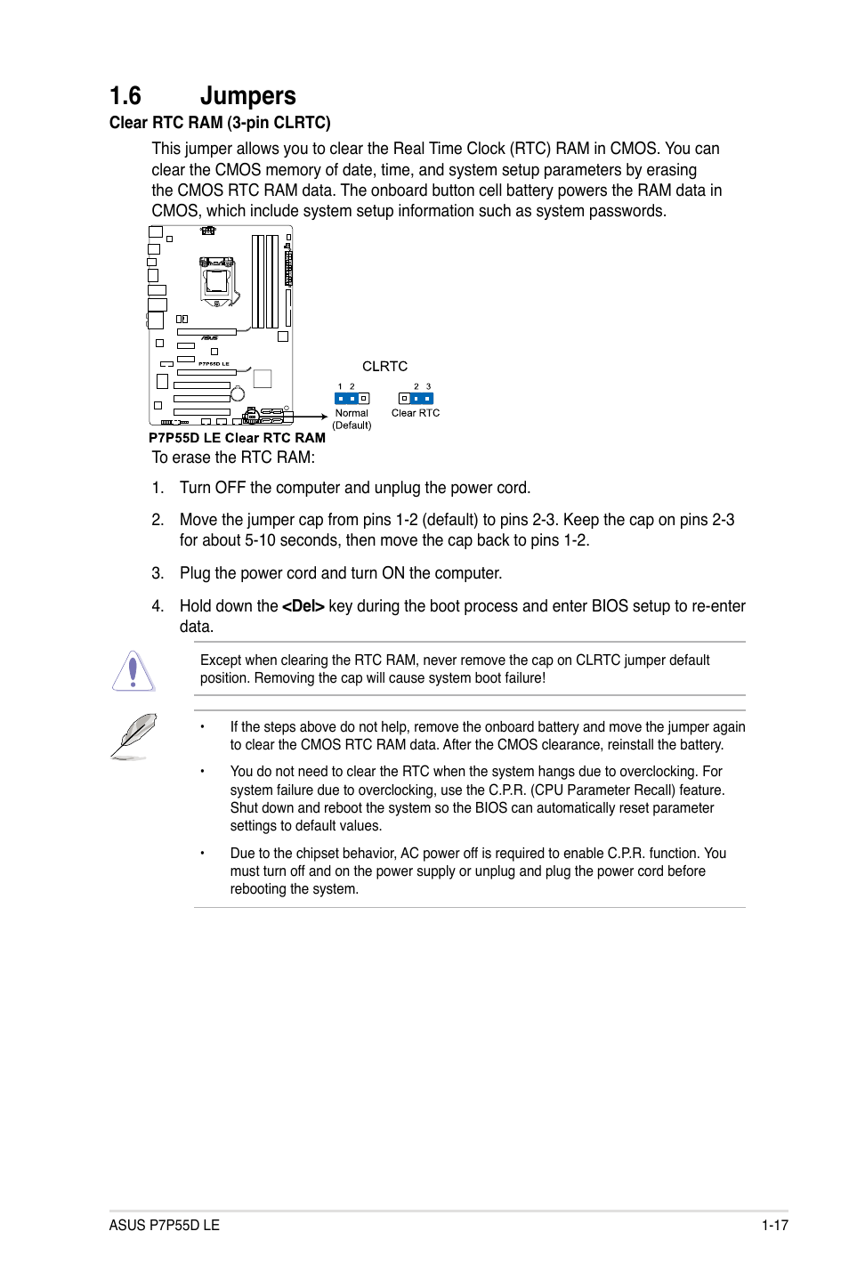 6 jumpers | Asus P7P55D LE User Manual | Page 29 / 68