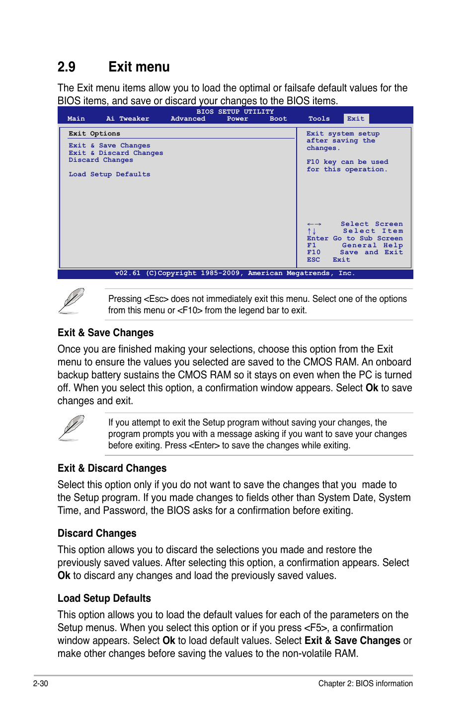 9 exit menu | Asus P7P55D LE User Manual | Page 68 / 68