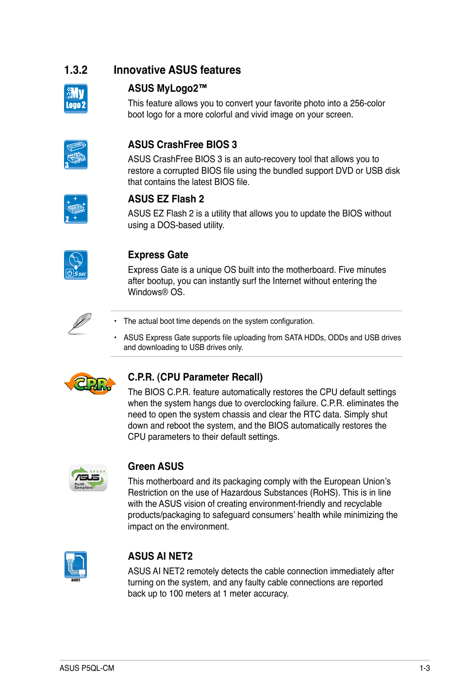 2 innovative asus features | Asus P5QL-CM User Manual | Page 13 / 60