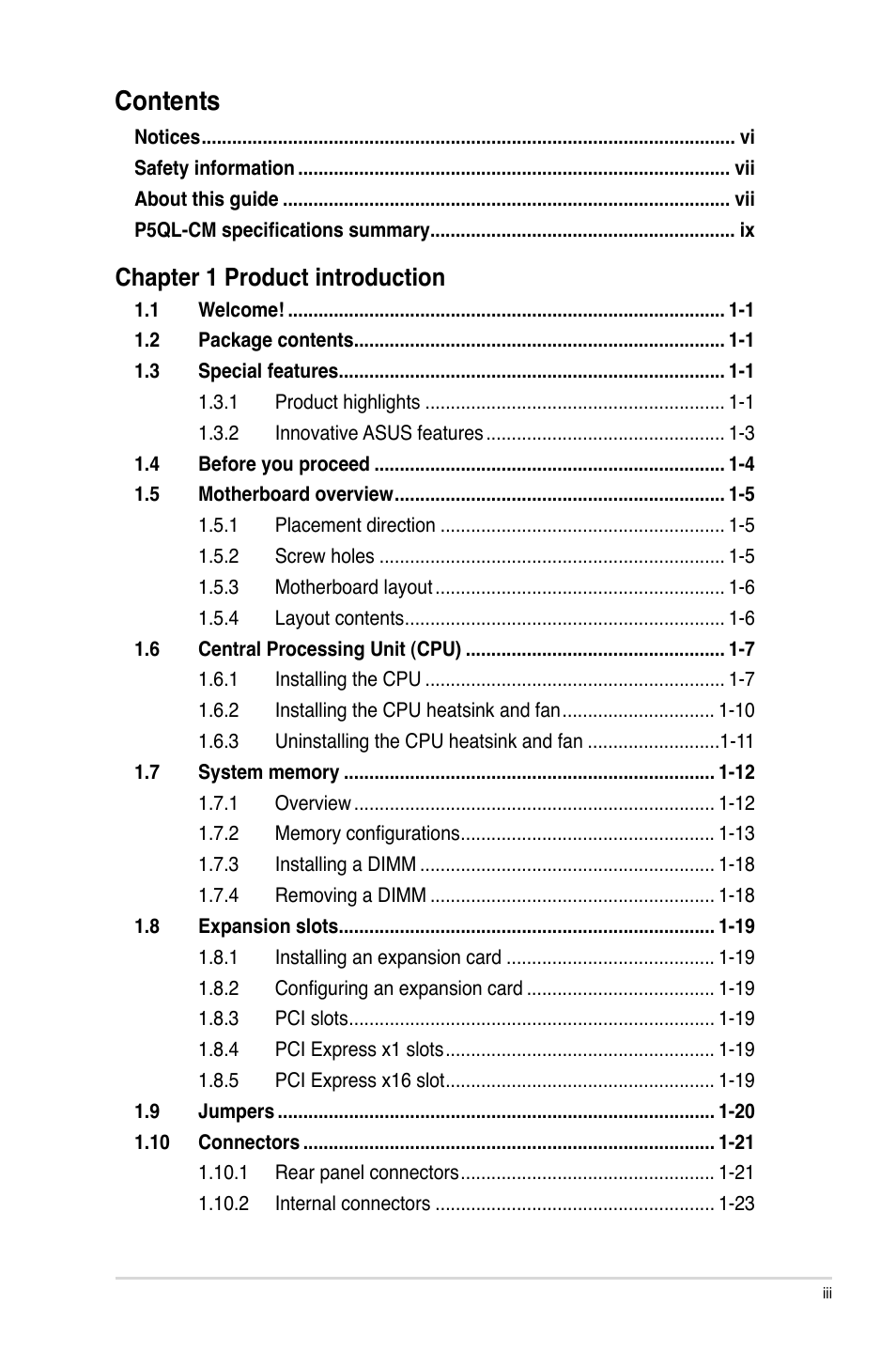 Asus P5QL-CM User Manual | Page 3 / 60