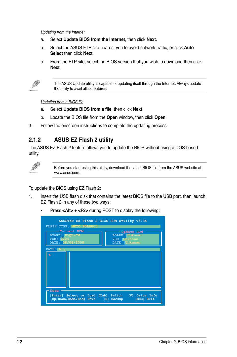 2 asus ez flash 2 utility | Asus P5QL-CM User Manual | Page 42 / 60